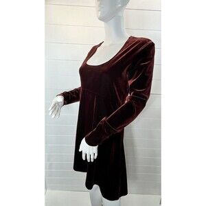 DJI Womens Dress M Babydoll Burgundy Velvet Mini Swing Vintage Whimsy Goth